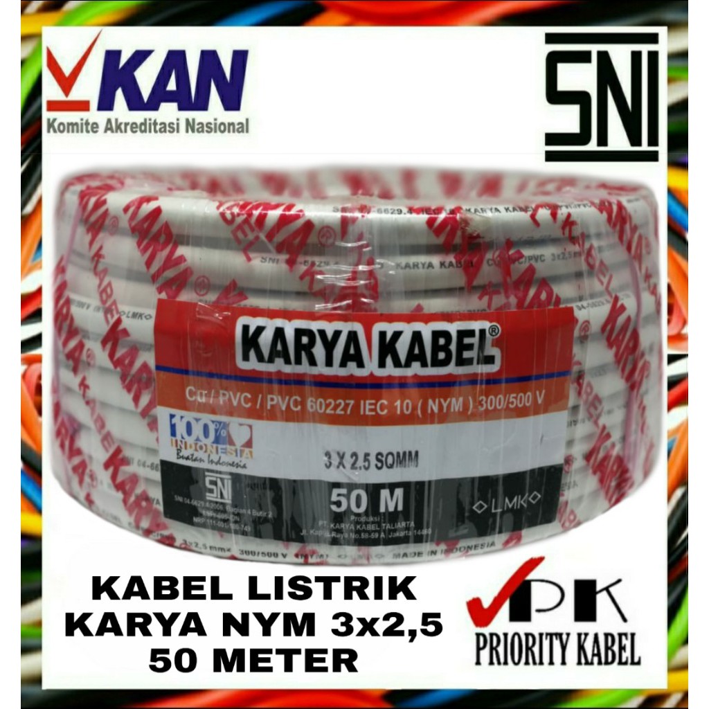 Kabel Listrik Kawat KARYA NYM 3x2,5 3x2.5 50meter (50m)