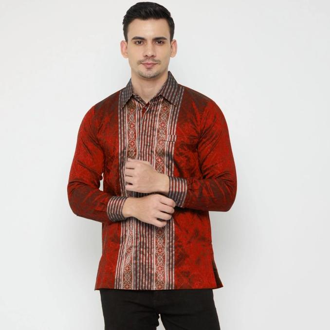 baju kemeja batik tenun pria lengan panjang