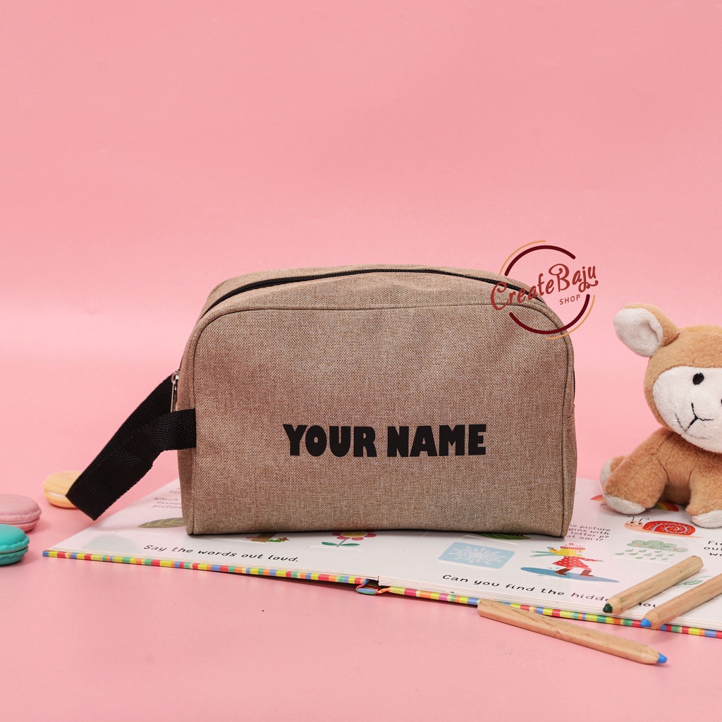 CUSTOM NAMA / LOGO / TULISAN TAS POUCH ANAK DEWASA TEMPAT PENYIMPANAN BARANG ORGANIZER BAG