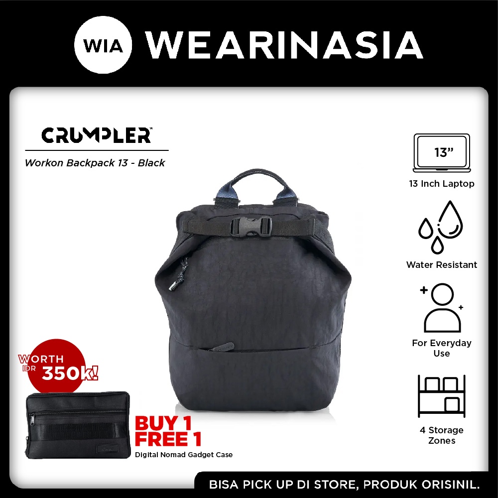 Crumpler WorkOn Backpack 13 Inch Black Tas Ransel Laptop Pria Wanita