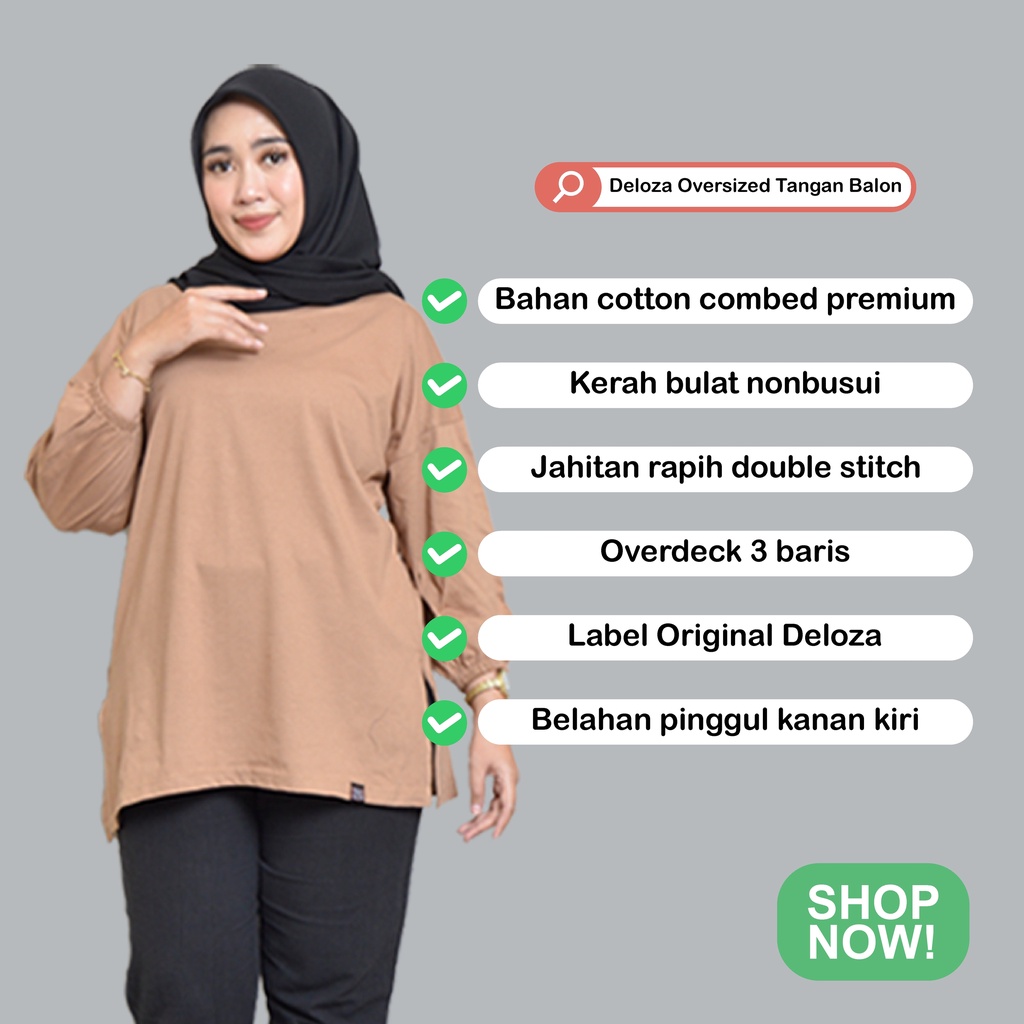 Top Deloza Oversized Tangan Balon Kaos Polos Wanita Jumbo