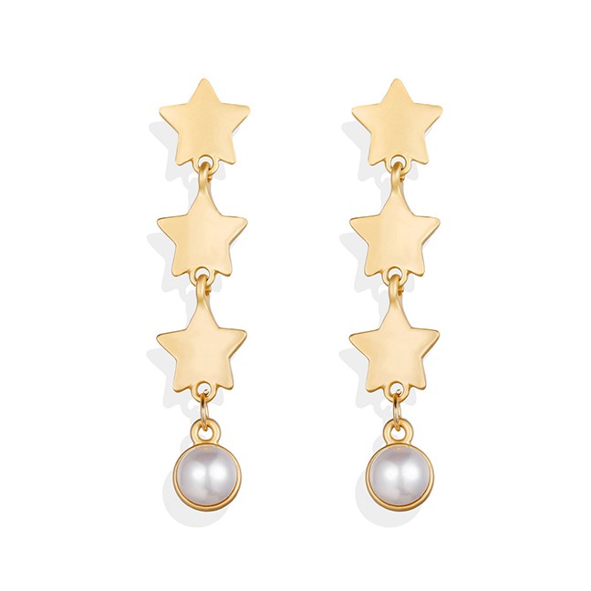 LRC Anting Tusuk Fashion Gold Faux Pearl Pentagram Earrings D23533