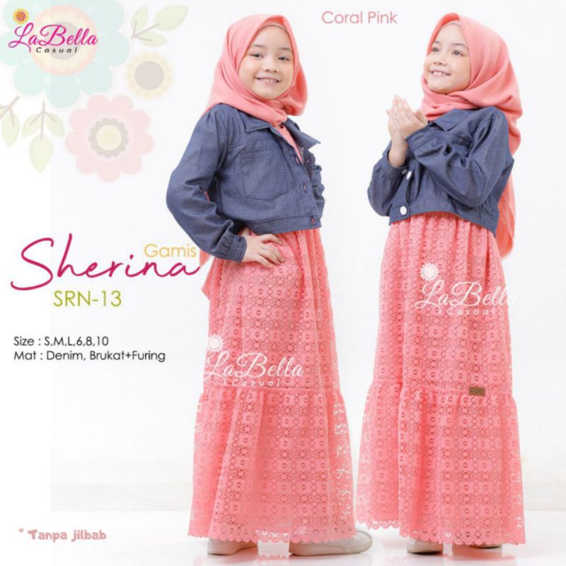 LABELLA Casual Gamis Anak SHERINA Coral Pink Brukat Bolero Pesta