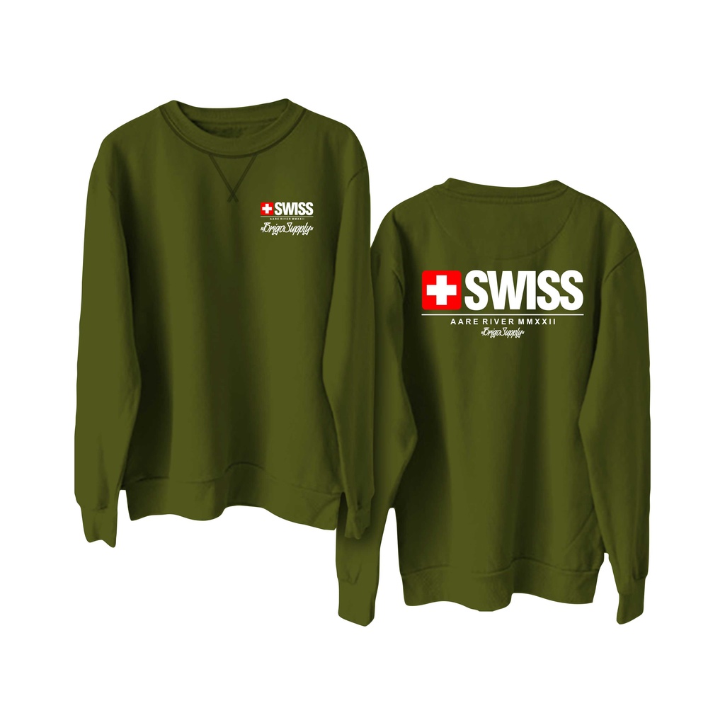 BRIGO Basic Sweatshirt  Swiss II Sweater Crewneck BRIGO Swiss Sablon DTF Fleece Cotton M-XXL (Pria &amp; Wanita) Free stiker&amp;Gantungan Kunci