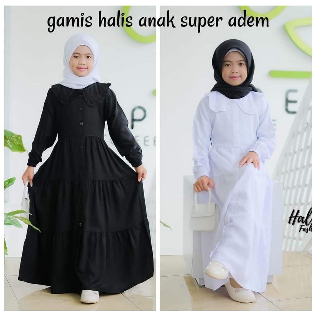 Gamis anak Adiba dress coupel mom &amp; kids katun twill adem sweet model ori halis fashion couple baju manasik putih anak