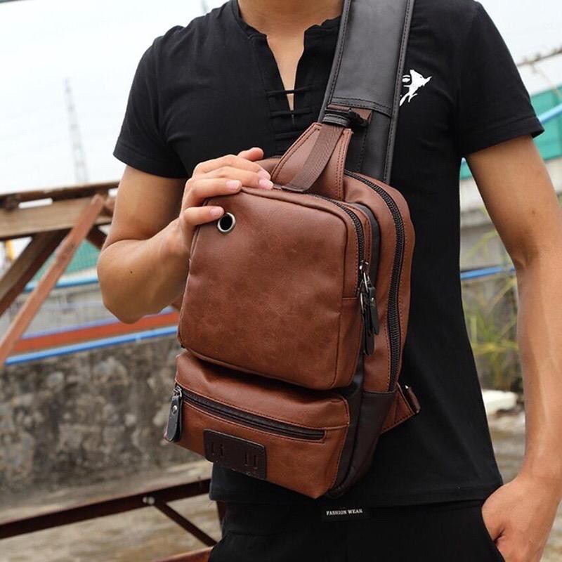 Gh-bag Tas Selempang Kulit PU Sling Bag Travel Tas Pria Tas Wanita Tas Punggung GGIH