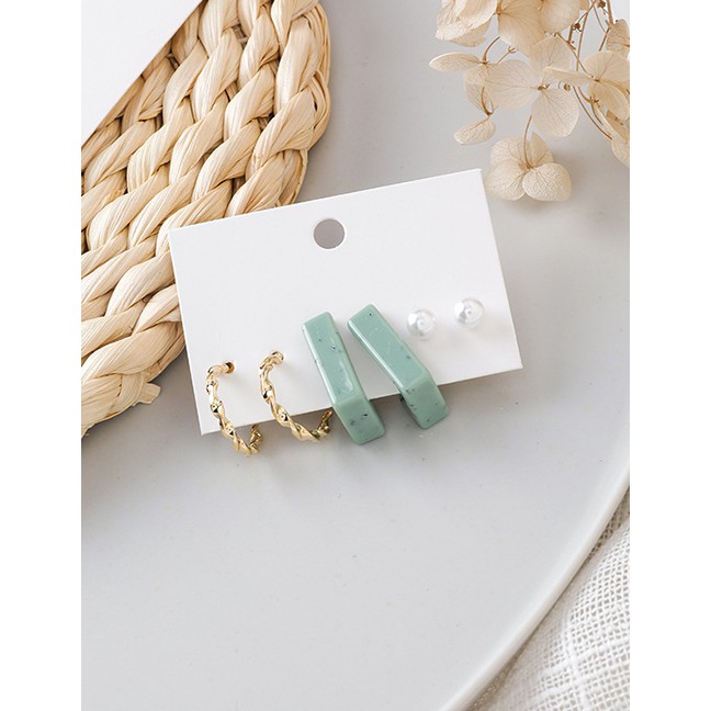 LRC Anting Tusuk Fashion Gold Round Geometric Earrings Set Of 6 D55230