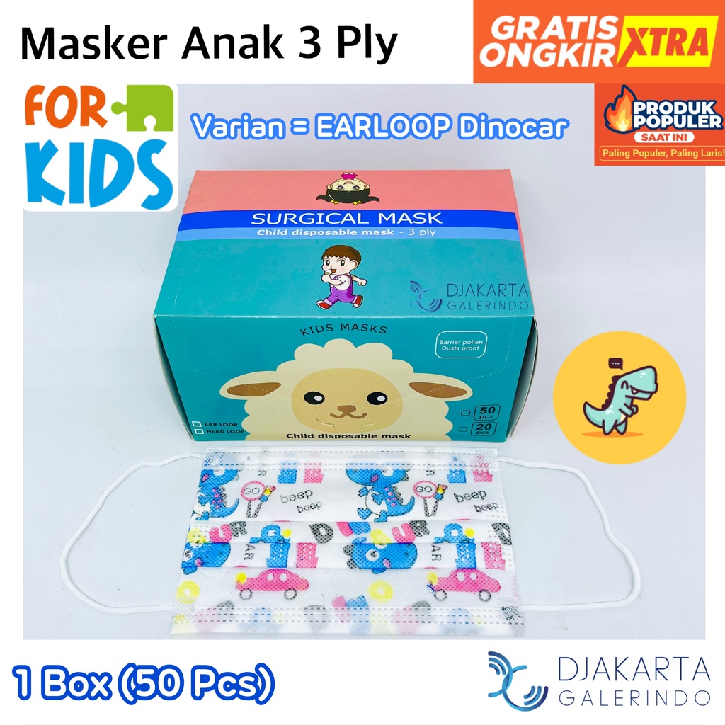 Masker Anak 3Ply Motif Headloop &amp; Earloop isi 50 Pcs