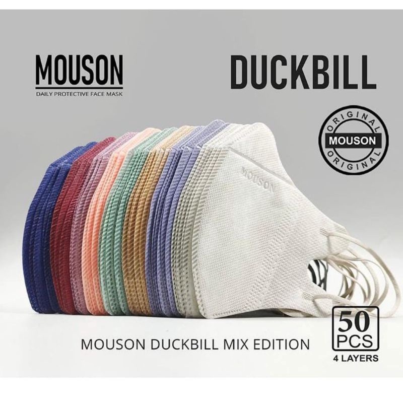 Mouson Masker Duckbill Model Garis 4ply Earloop Import 1Box Isi 50Pcs - DB MOUSON PUTIH