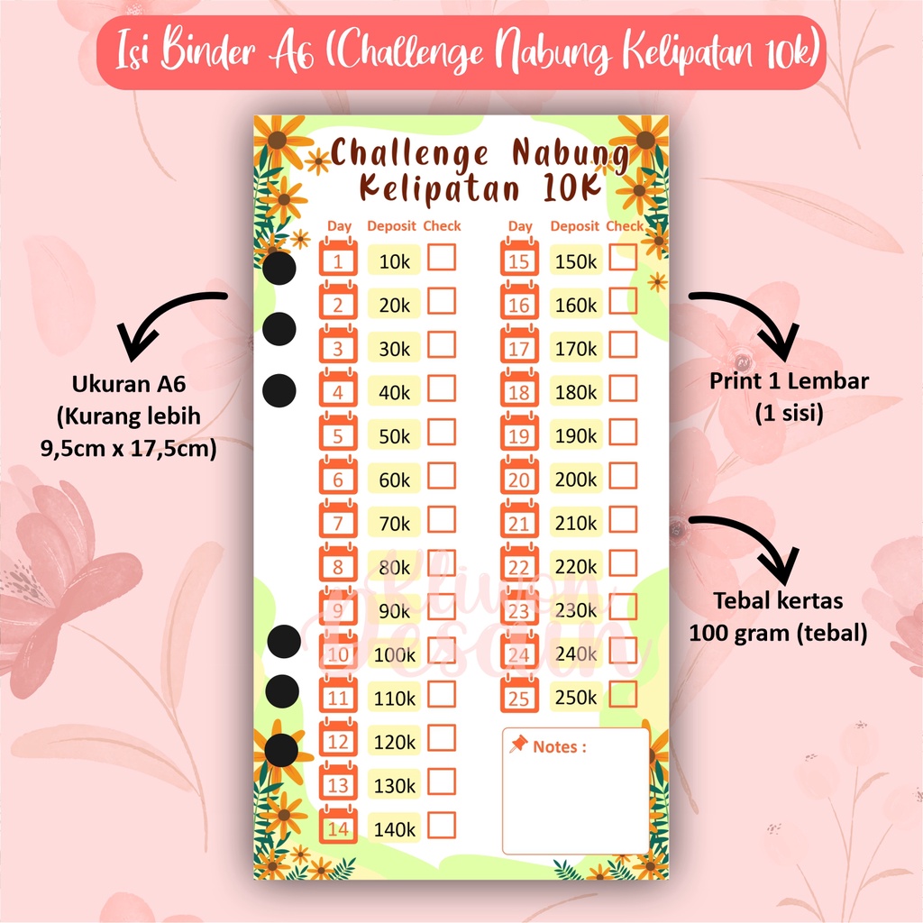 

isi kertas binder a6 ring 6 challenge nabung kelipatan 10k