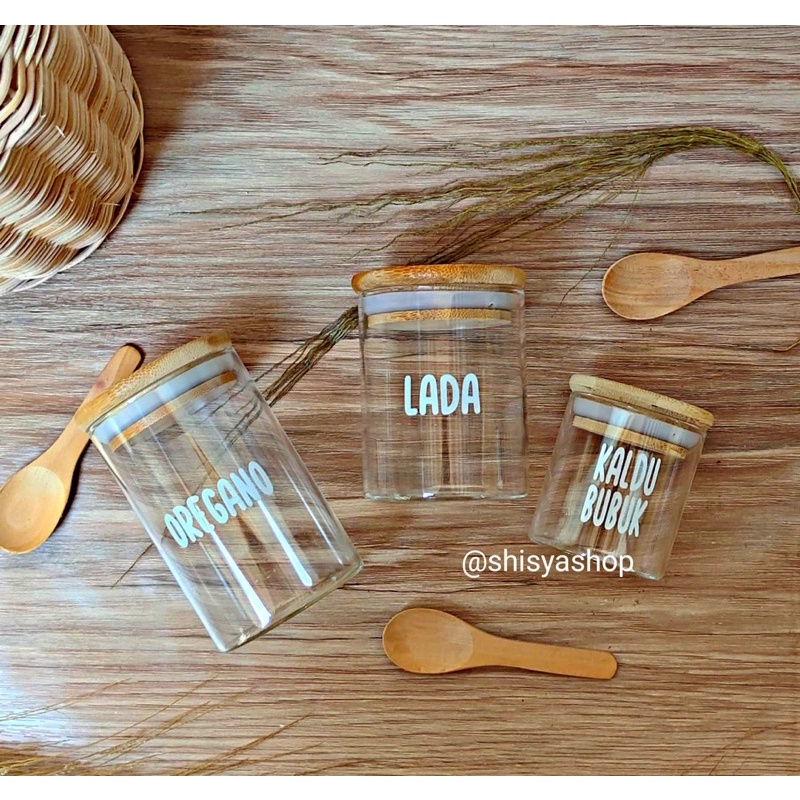Toples Bumbu dapur ( kaca tutup kayu )
