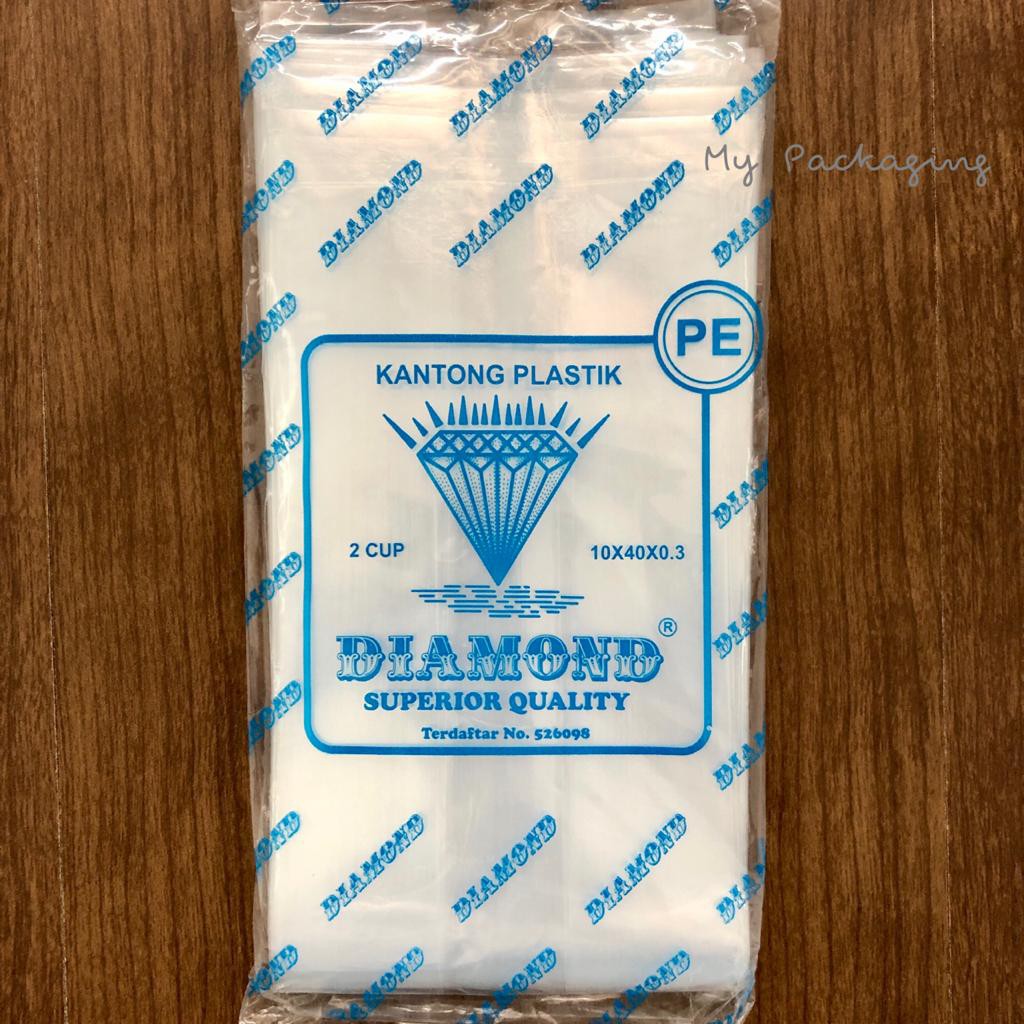 Kantong plastik BENING PE TEBAL 10x40 cm (2cup atau 1botol) - isi 25pcs DIAMOND