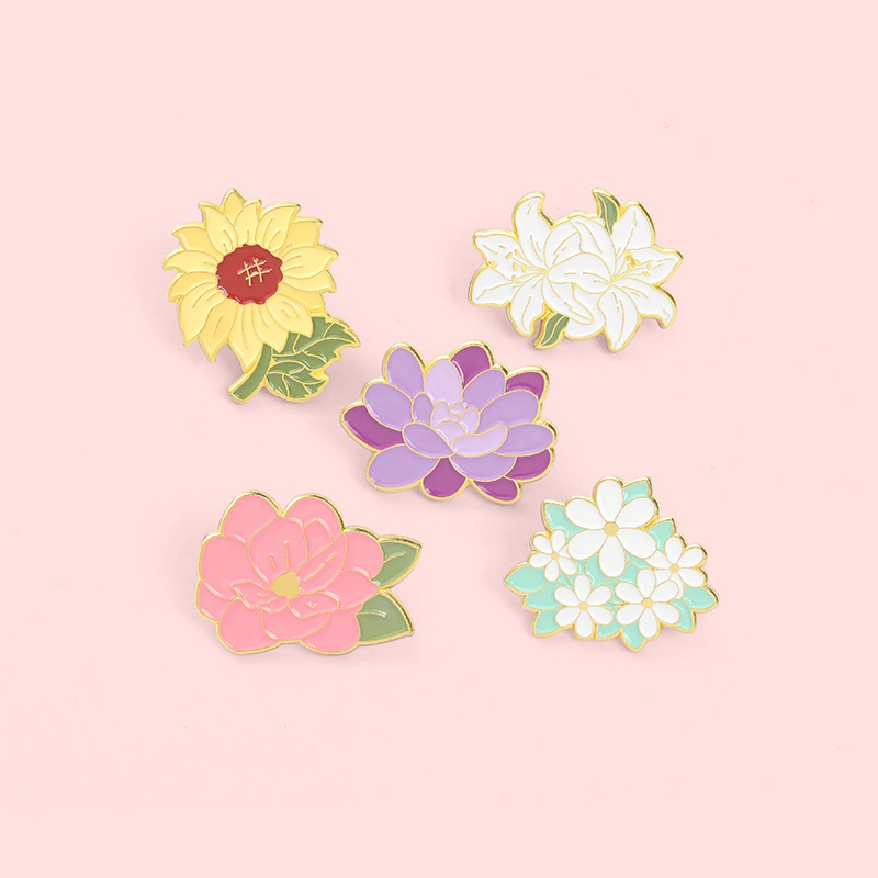 Pin / Bros Bunga Matahari / Lily / Lotus / Daisy / Peach Blossom 5 Model Untuk Aksesoris Wanita