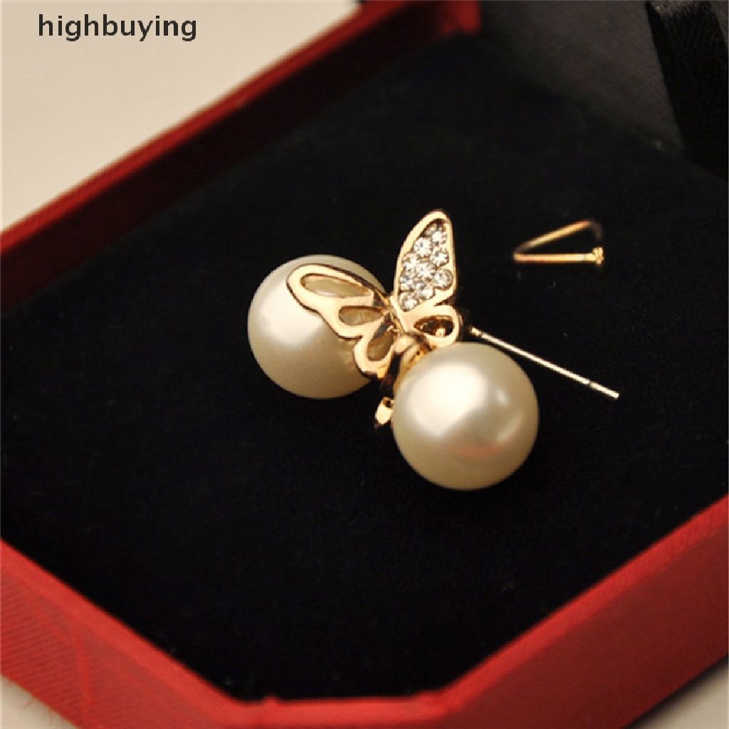 Hbid Anting Tusuk Model Kupu-Kupu Warna Emas Dengan Kristal + Mutiara Untuk Wanita