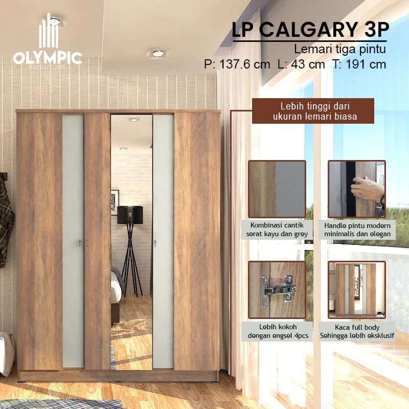 Olympic Lemari Kayu Tiga Pintu / LP CALGARY 3P
