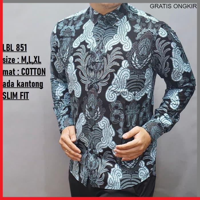 KEMEJA PRIA BATIK LENGAN PANJANG HEM BAHAN KATUN HALUS 40S LBL 851 BAJU MODERN MEWAH SLIMFIT SLIM FIT BY PENDEK JAKARTA PLATINUM