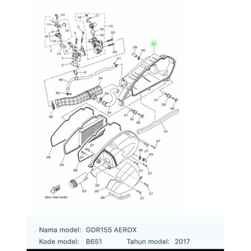 BOX COVER FILTER UDARA AEROX 155 LEXI ASLI ORIGINAL YAMAHA B65 E4411 00