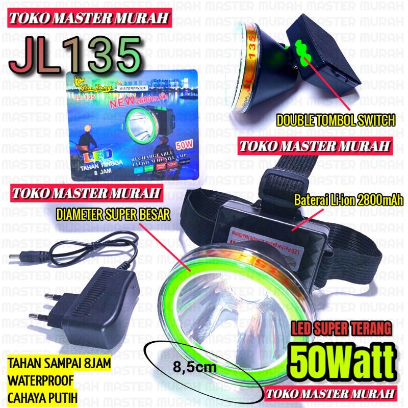 HEADLAMP 50W SENTER KEPALA UKURAN BESAR CAHAYA SINAR PUTIH JL135 LED TERANG