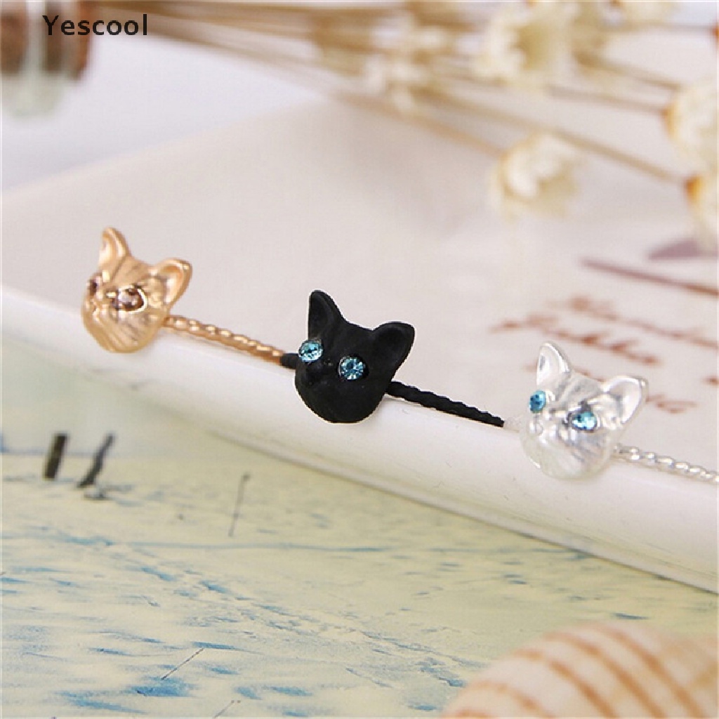 Yes 1Pc Cincin Bentuk Kucing Mini Aksen Berlian Imitasi Warna Goldsilverhitam Untuk Wanita