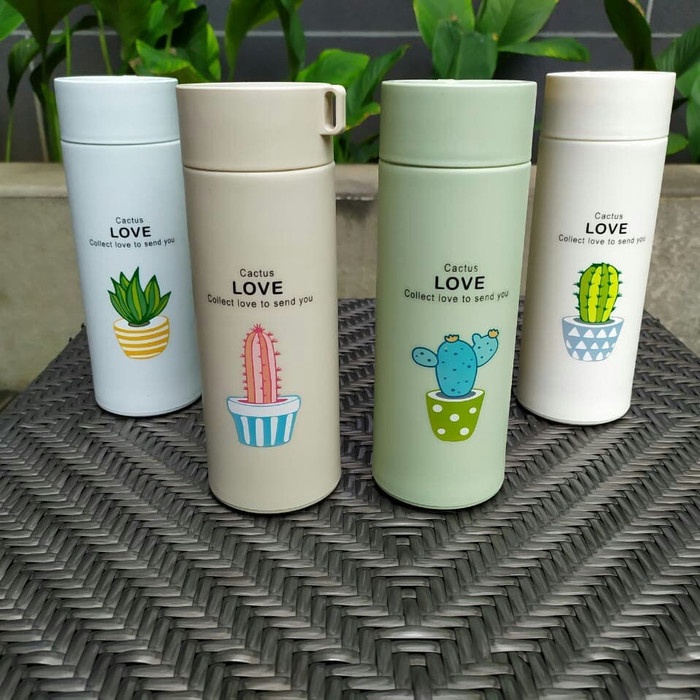 Botol Minum Kaca Motif Kaktus 450ml Termos Karakter Bottle Glass