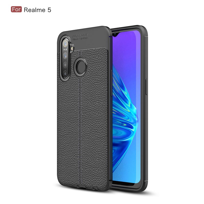 PROMO PAKET Case Autofocus Leather Premium Softcase + Tempered Glass Pelindung Layar Realme 5 / 5i