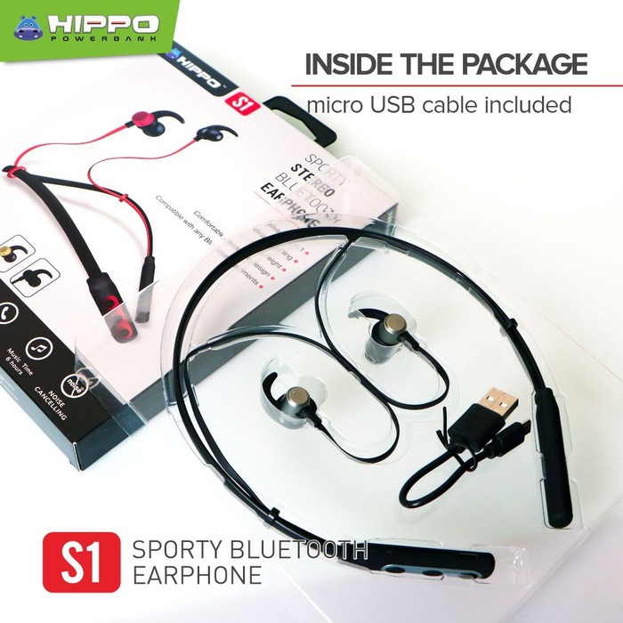 Hippo Headset Bluetooth S1 Handsfree Black Original Resmi