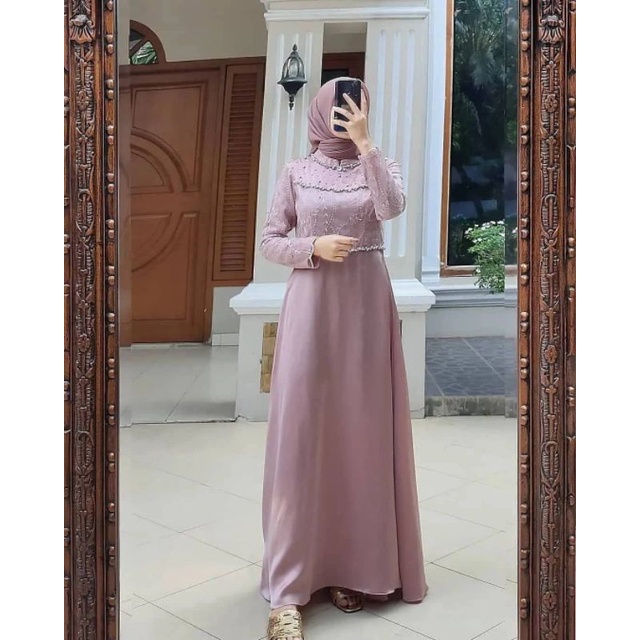 NARAYA GAMIS BROKAT BAJU WANITA APLIKASI MUTIARA DRESS MAXI VELVET PAKAIAN KONDANGAN WANITANTERLARIS-2
