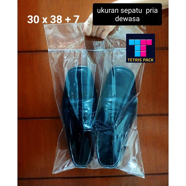 Plastik laundry sepatu Pria dewasa klip 30x38+7 isi 50 lembar