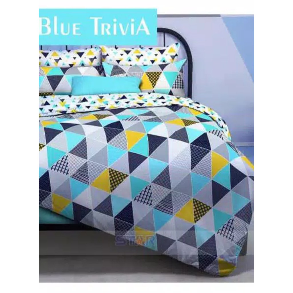 Sprei Star Katun Motif Blue Trivia - (Bahan Nyaman, Lembut dan Tidak Berbulu)