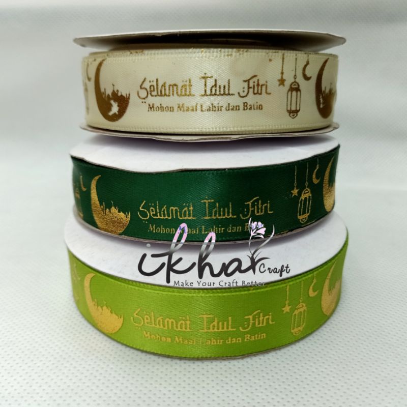 

Pita Satin Idul Fitri 2cm/Pita Lebaran 2cm/Pita Parcel 2cm Ramadhan - Pita Idul Fitri Motif bulan 2cm