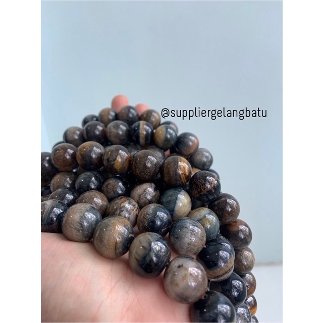 PREMIUM Tiger Eye 16mm bahan batu biduri sepah natural material akik