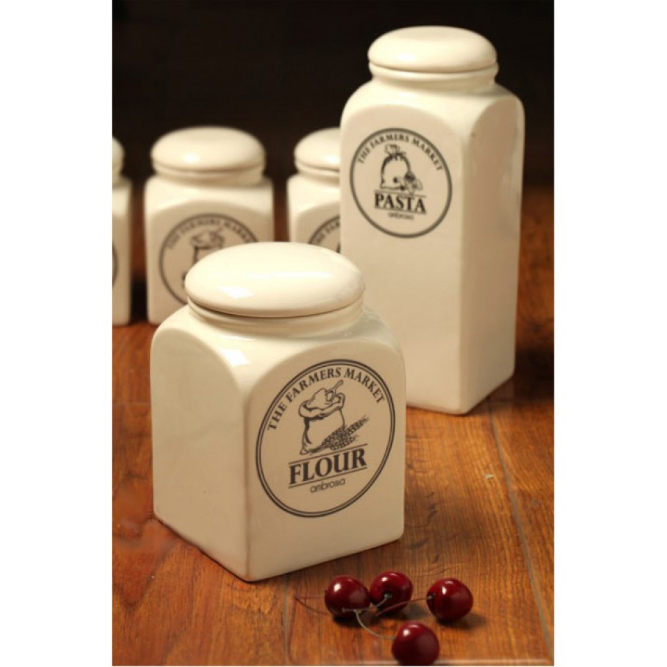 White English Ceramic Container - FLOUR - Toples - Tempat Penyimpanan