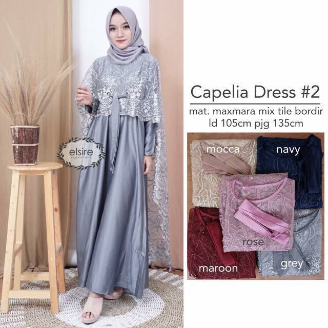 CAPELIA DRESS (BISA SERAGAM) / GAUN PESTA / DRESS TILE / CAPE BISA LEPAS READY SEMUA WARNA