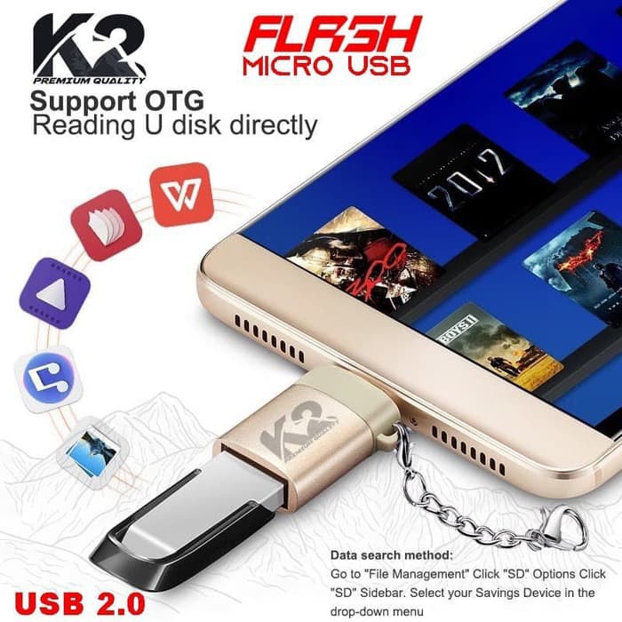 OTG USB TO MICRO USB K2 PREMIUM QUALITY Garansi resmi 18 bulan