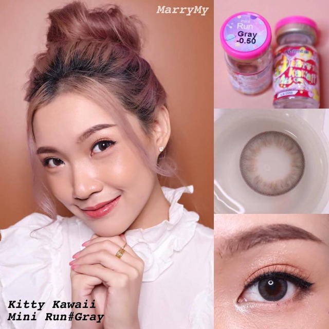 Softlens mini run gray &amp; brown kitty kawaii