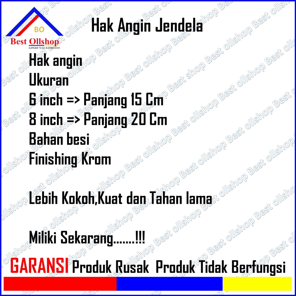 Hak Angin Cantolan Slot Penahan Jendela 6 Inch 8 Inch Harga Perbiji Murah