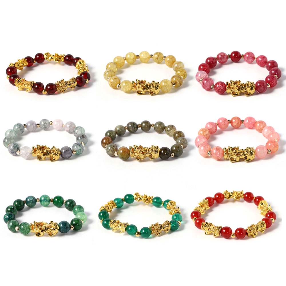 【COD Tangding】Gold-plated PI Xiu Bracelet Pink Green Grey Red Color