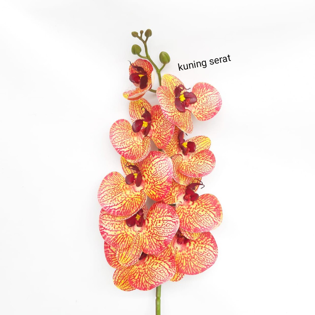 ANGGREK LATEX ORCHID X1 panjang 1 meter -  bunga plastik artificial home decor shabby chic-Kuning serat