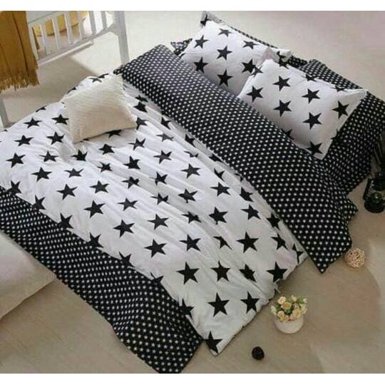sprei katun lokal motif bintang warna hitam dan putih ukuran 90x200