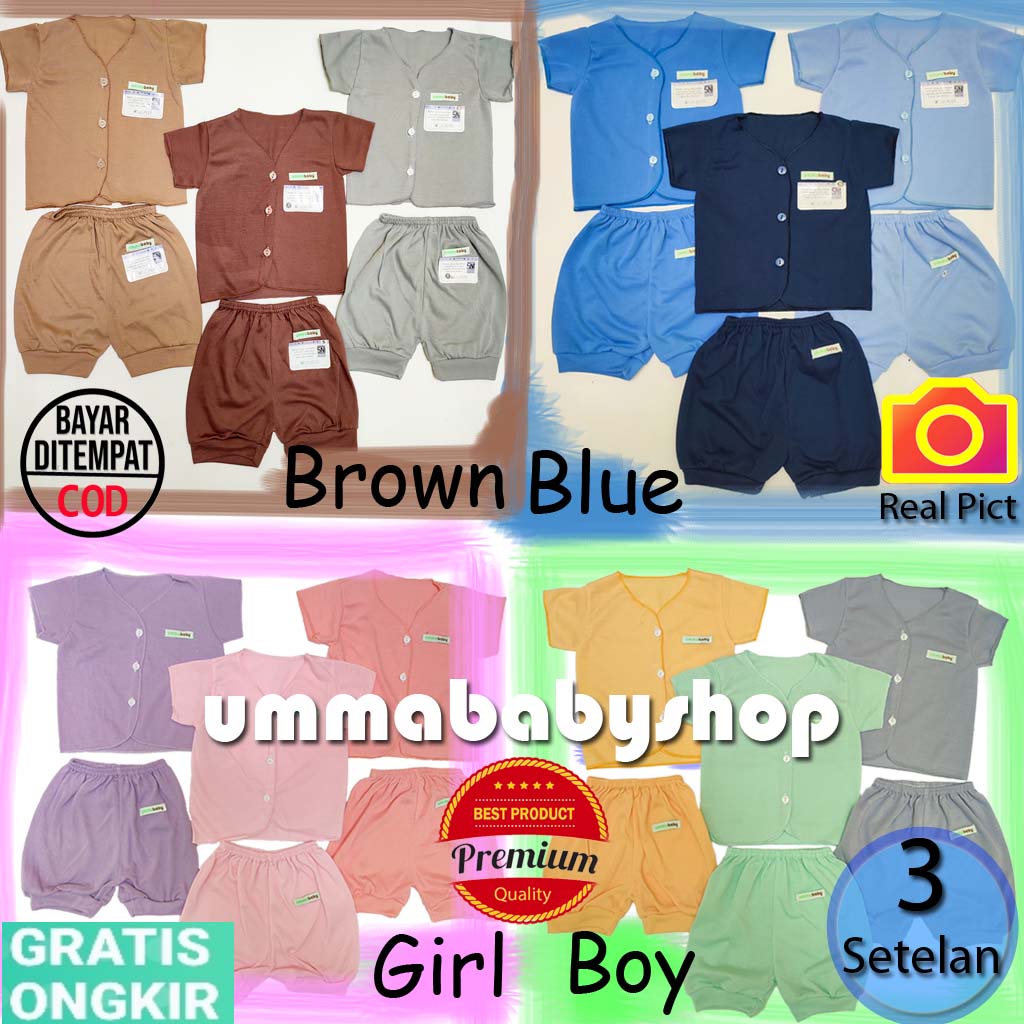 6 pcs / 3 Set Setelan Baju Bayi Baru Lahir Lengan Pendek Katun Halus Lembut SNI Baju Celana Paket Newborn Baby Perlengkapan Bayi Baru  Lahir Gift Kado Bayi Laki Perempuan