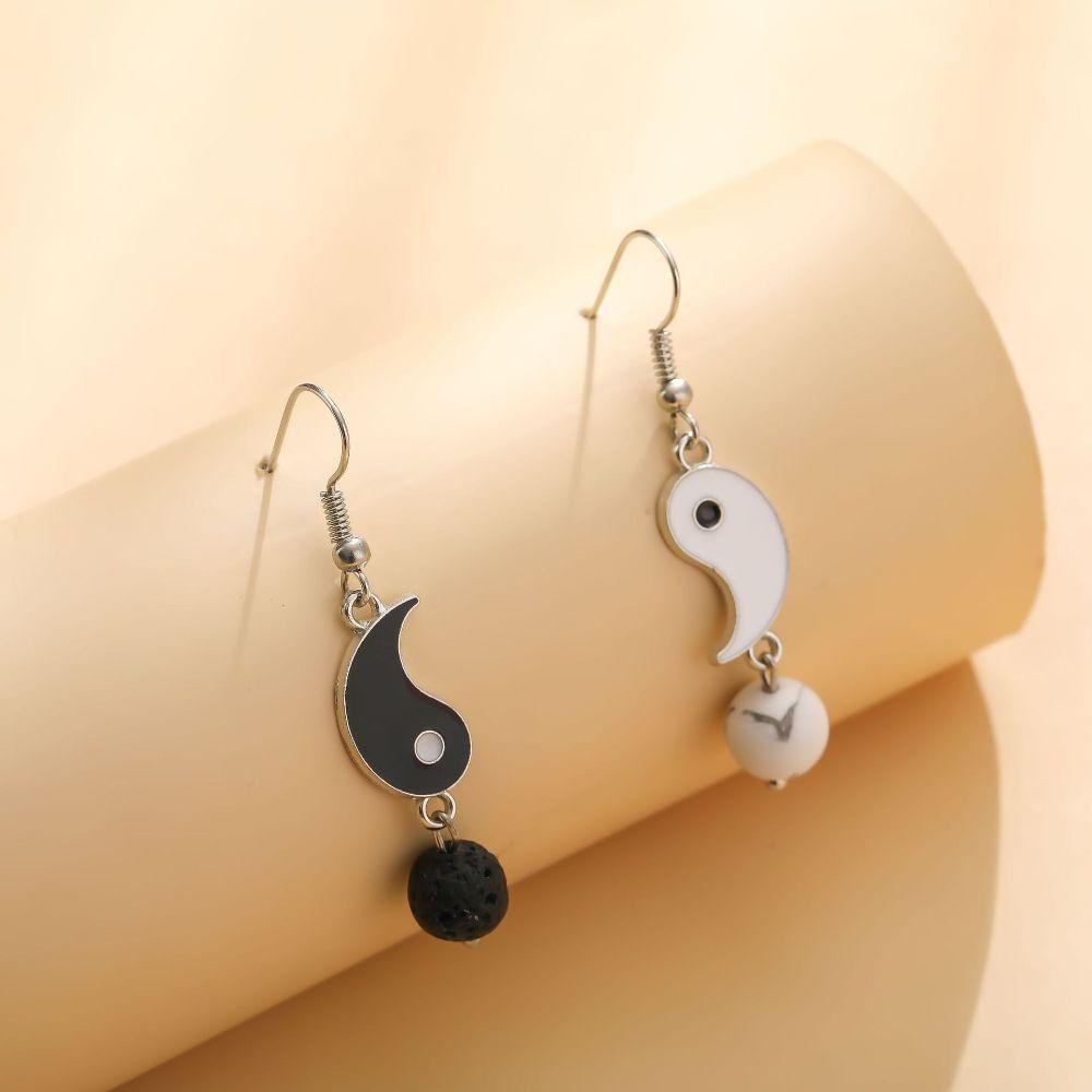 Needway Delapan Diagram Drop Earrings Fashion Sederhana Tai Chi Hitam Putih Simetris Wanita Perhiasan