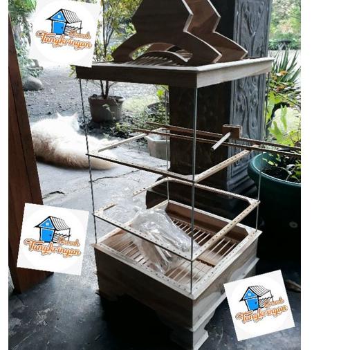Sangkar Burung Kayu Jati Replika PCMI untuk burung kecil belum di rakit .,