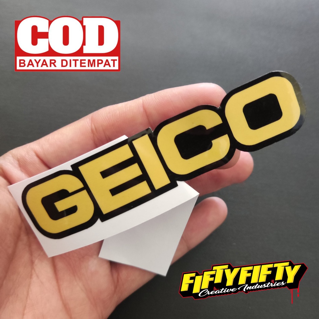 Stiker Print Cut GEICO Stiker Printing Laminasi Glossy Stiker Motor Mobil Helm Sudah Membentuk Pola Desain