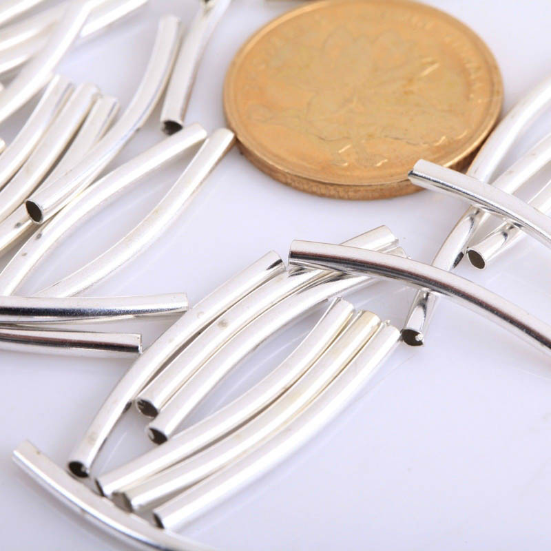 10Pcs Manik Manik Spacer Bentuk Tabung Lengkung Lapis Emas Silver
