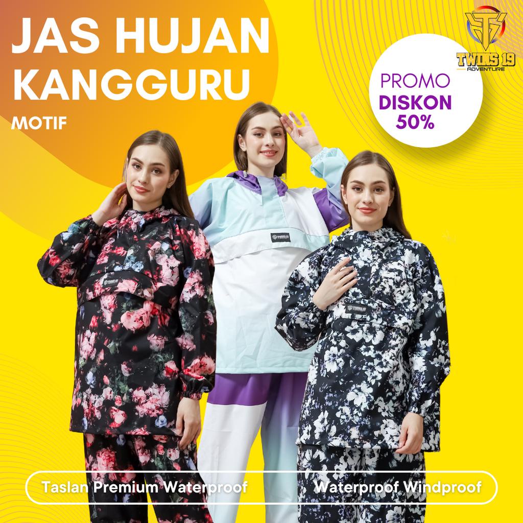 Jas Hujan TWINS19 Jas Hujan Saku Kangguru Pria Wanita Dewasa Anti Air Bahan Taslan Import Raincoat Motif Trendy