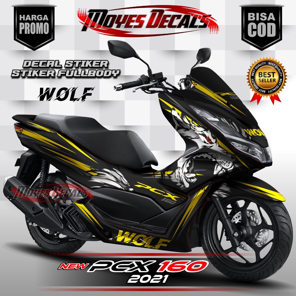 Decal PCX 160 2021 - Motif Wolf Moon Light Warna Kuning Hijau