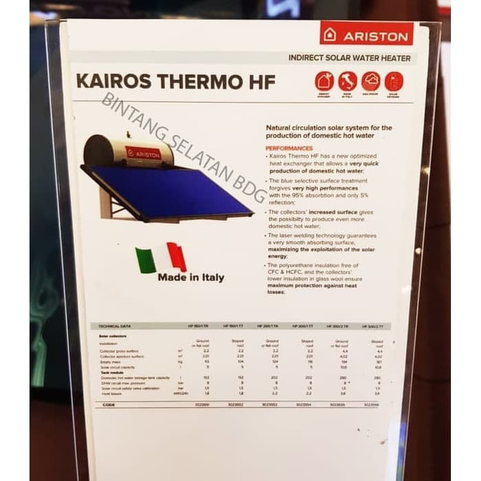 SOLAR WATER HEATER ARISTON PEMANAS AIR MATAHARI 150L KAIROS DIRECT