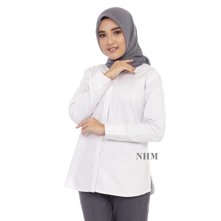 NHM Kemeja  Putih  Polos Wanita Baju Kantor Formal Kerja 