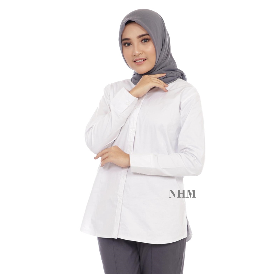 NHM Kemeja  Putih Polos Wanita Baju Kantor  Formal Kerja 