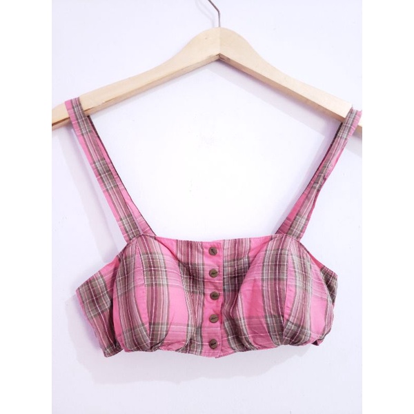 TANKTOP CROP KOTAK SMOCKED KOREA ORIGINAL